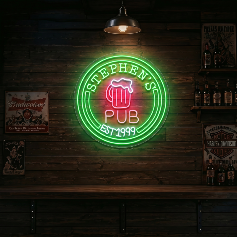 Custom Stephen's Pub EST 1999 Beer Mug LED Neon Sign Wall Decor