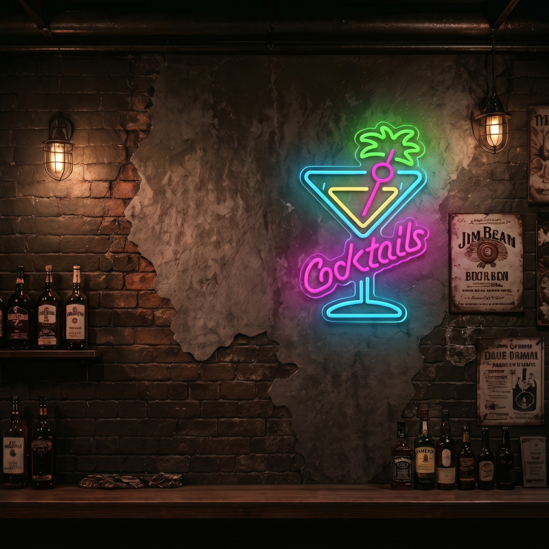 Cocktails Martini Glass LED Neon Sign Wall Decor