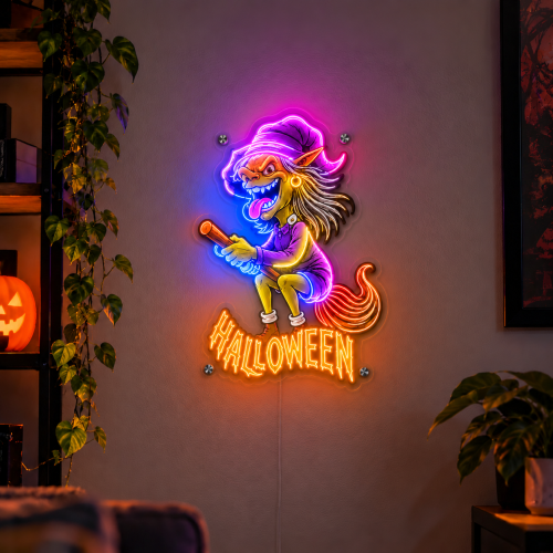 Halloween Witch Neon Sign – Flying Witch LED Wall Art photo review