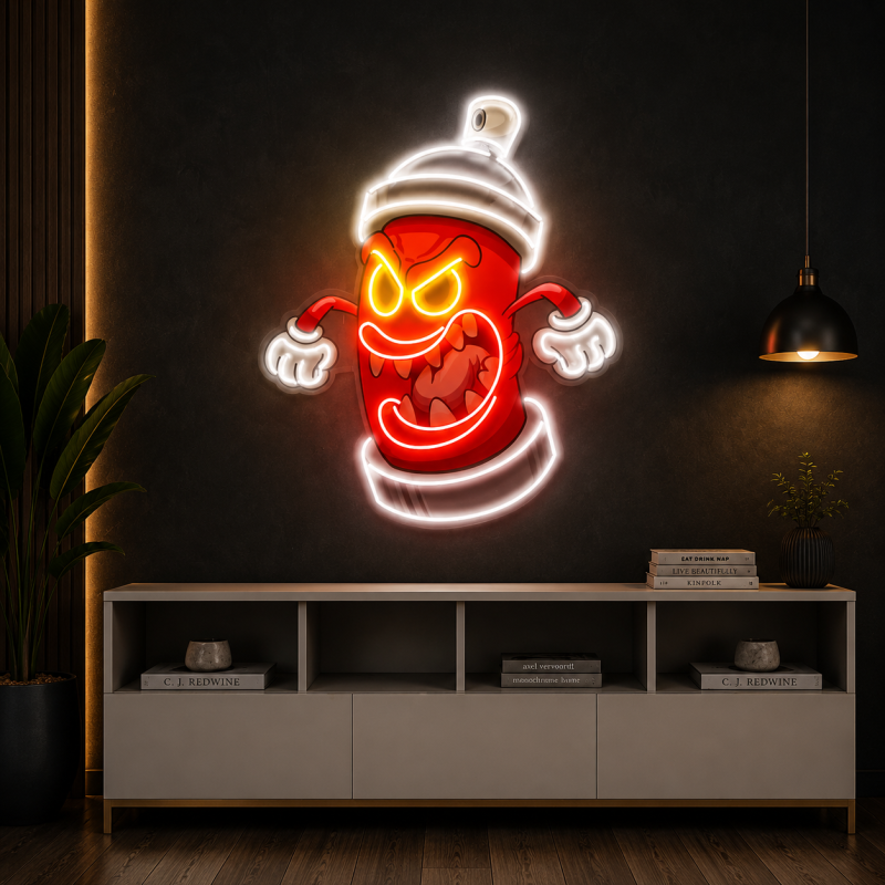 Angry Soda Can LED Neon Sign – Cartoon Wall Decor for Game Rooms & Home Bars