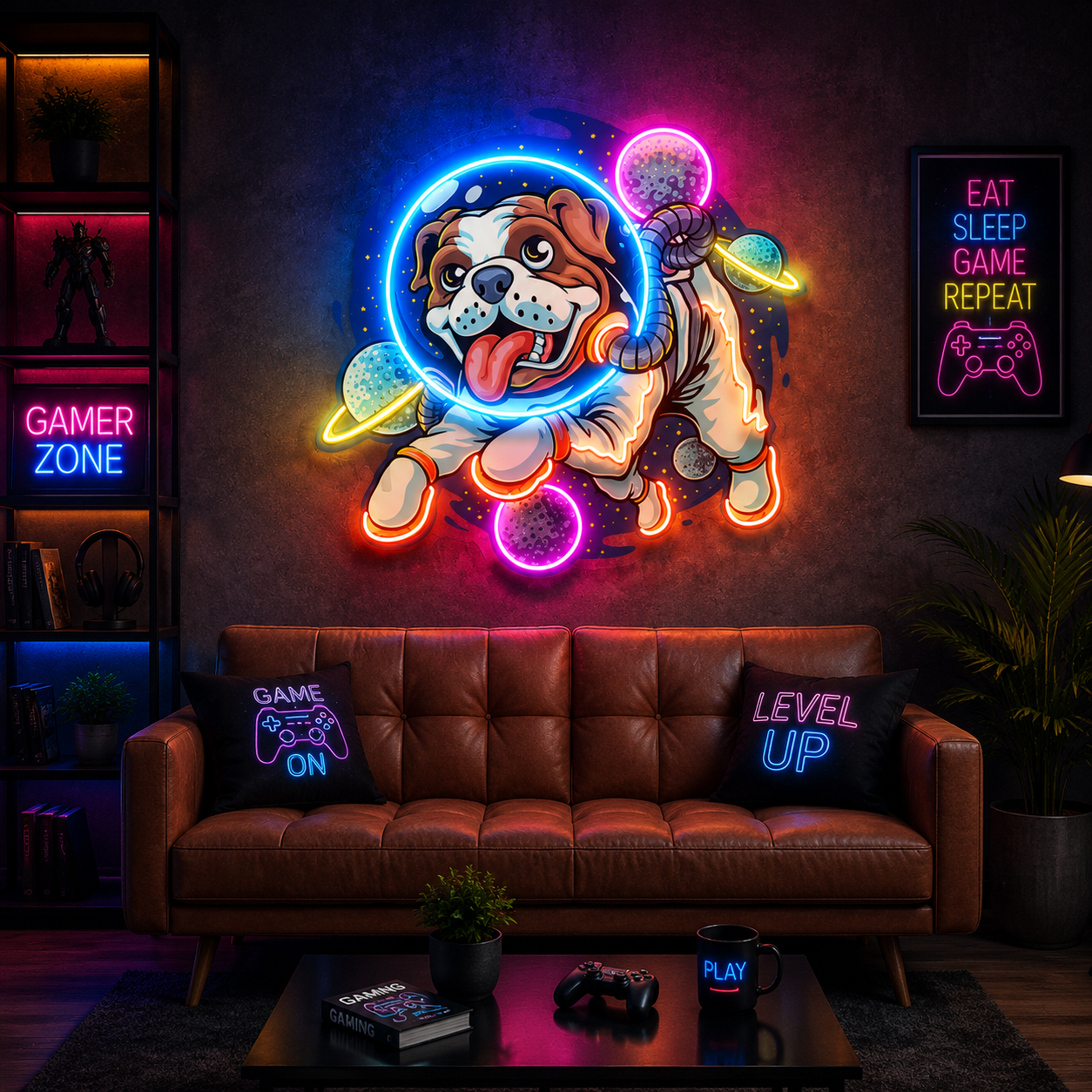 Astronaut Bulldog Space Planet Neon Sign