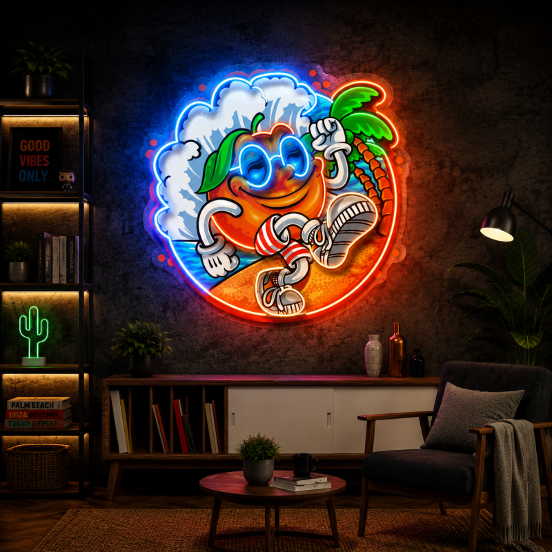 Surfing Mango LED Neon Sign – Tropical Beach Wall Decor for Juice Bars & Game Rooms