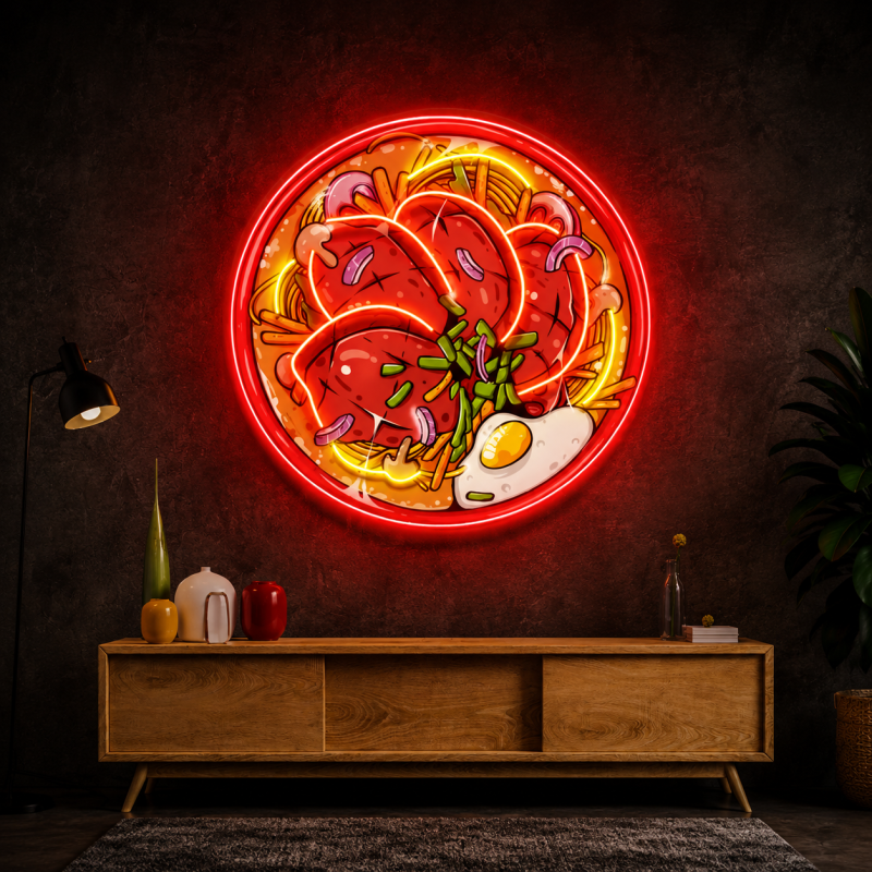 Ramen Bowl LED Neon Sign – Japanese Noodle Wall Decor for Restaurants & Kitchens