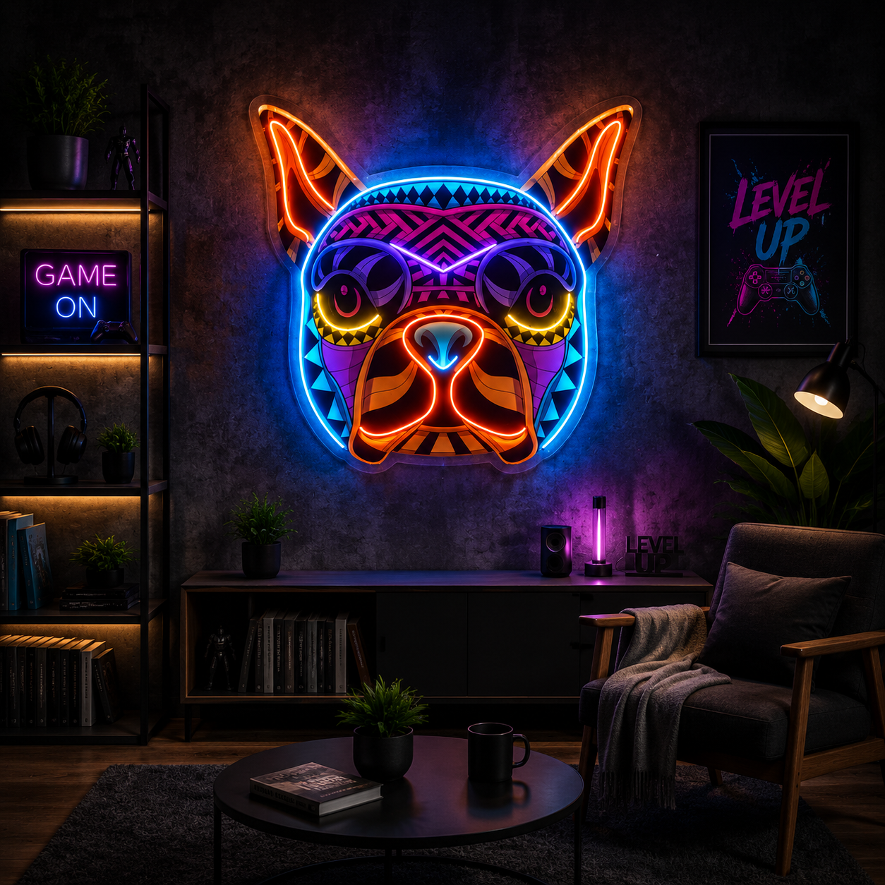 Boho Pattern French Bulldog Neon Sign