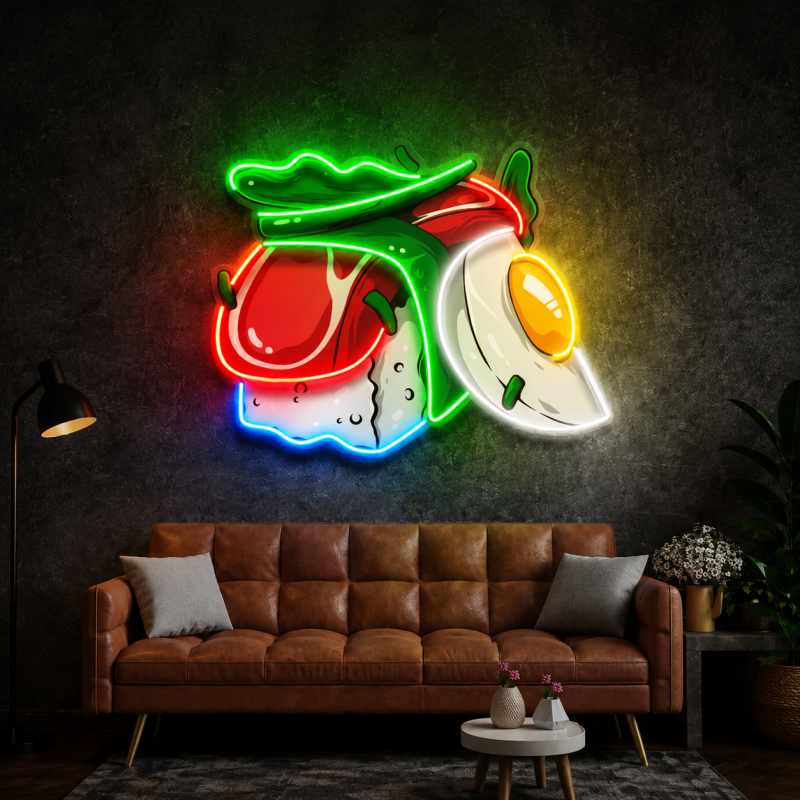 Sushi & Egg LED Neon Sign – Japanese Food Wall Decor for Restaurants & Kitchens