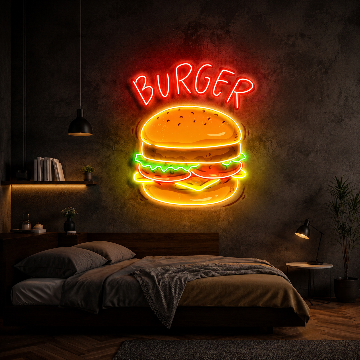 Burger LED Neon Sign – Cheeseburger Wall Decor for Diners & Kitchens