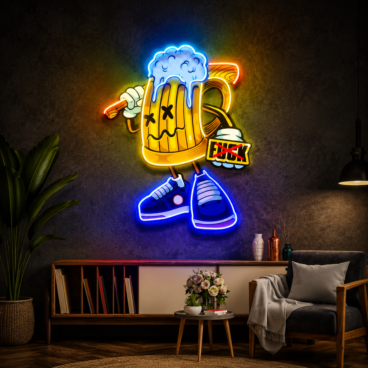 Cartoon Beer Mug Character Neon Sign