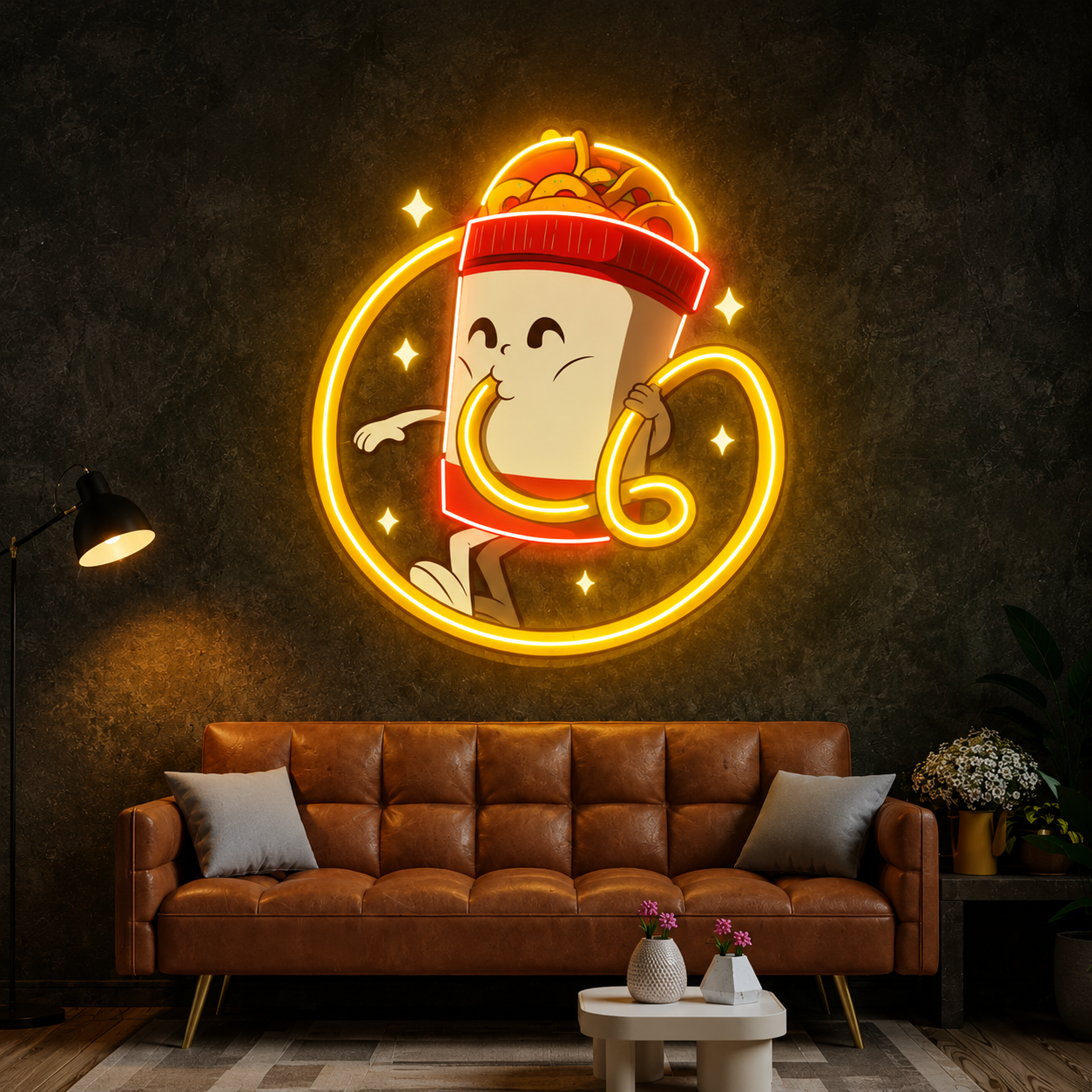 Cartoon Cup Noodles UV Print Neon Wall Art