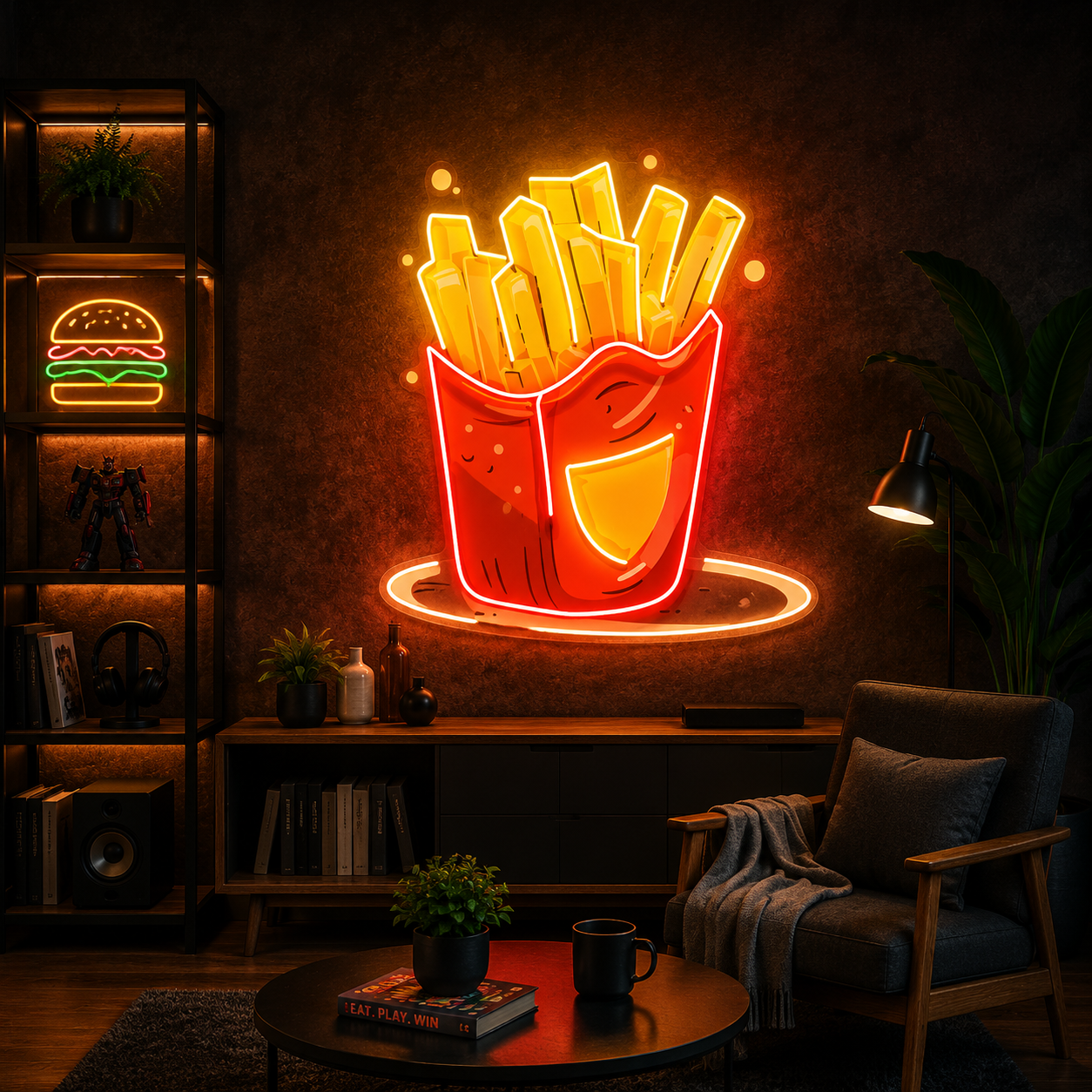 Cartoon French Fries UV Print Neon Wall Art