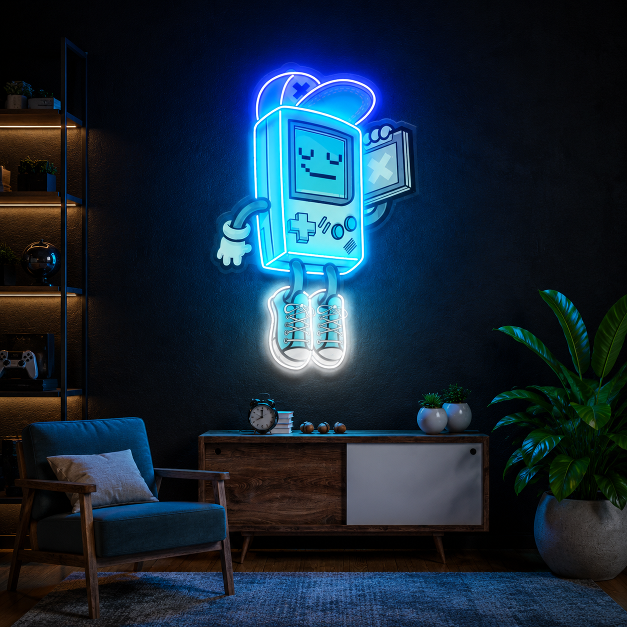 Cartoon Game Boy Character Neon Sign