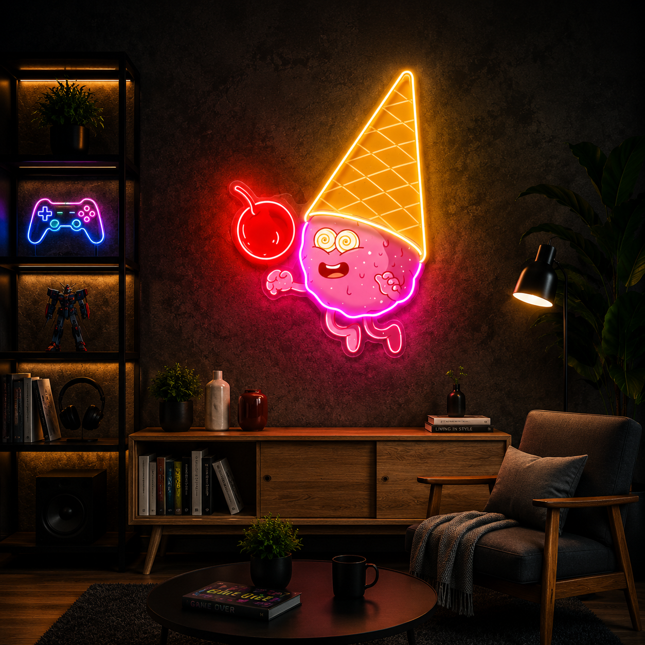 Cartoon Ice Cream Ball UV Print Neon Wall Art