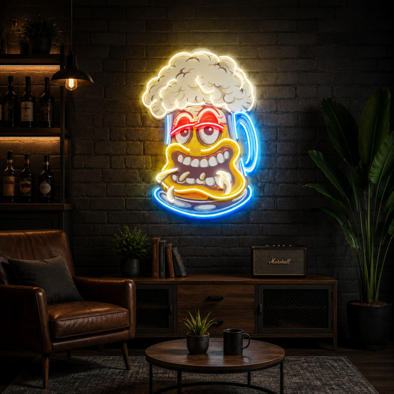 Cartoon Monster Beer Mug Neon Sign