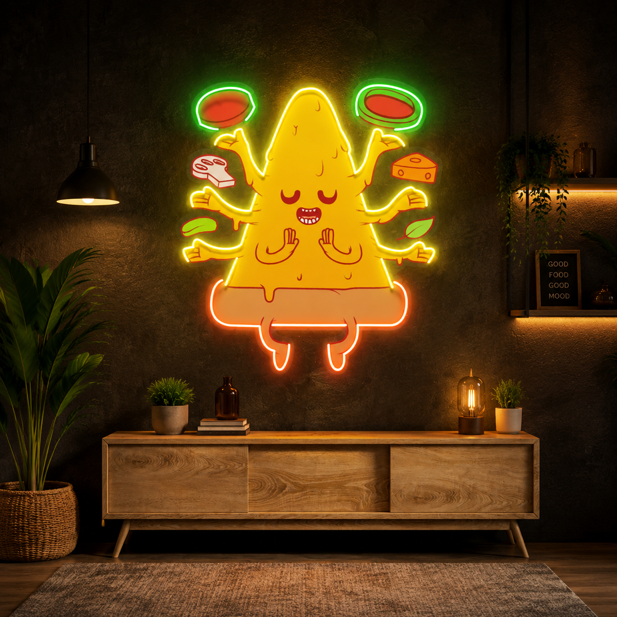 Cartoon Multi-arms Pizza UV Print Neon Wall Art
