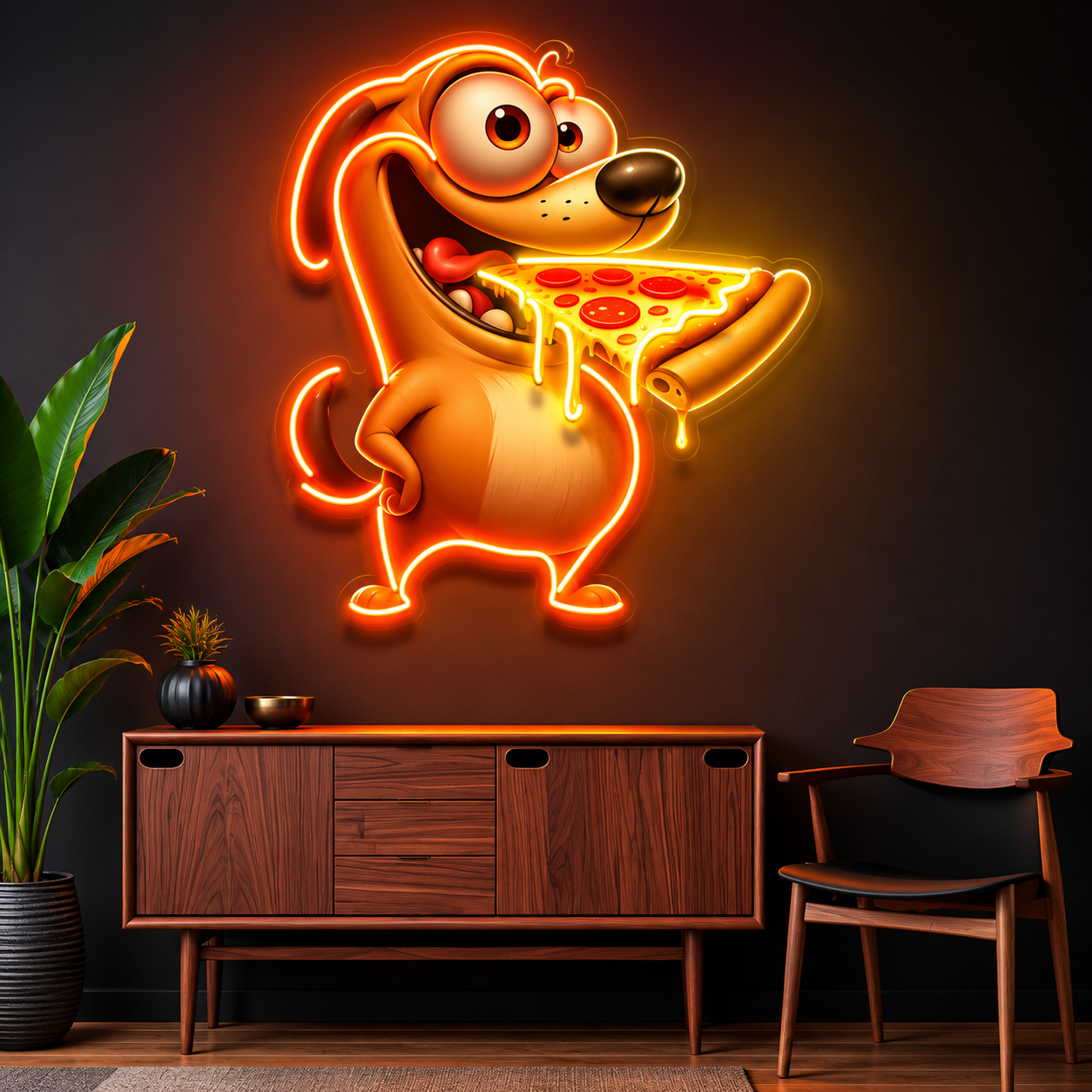 Cartoon Pizza Dog Neon Sign