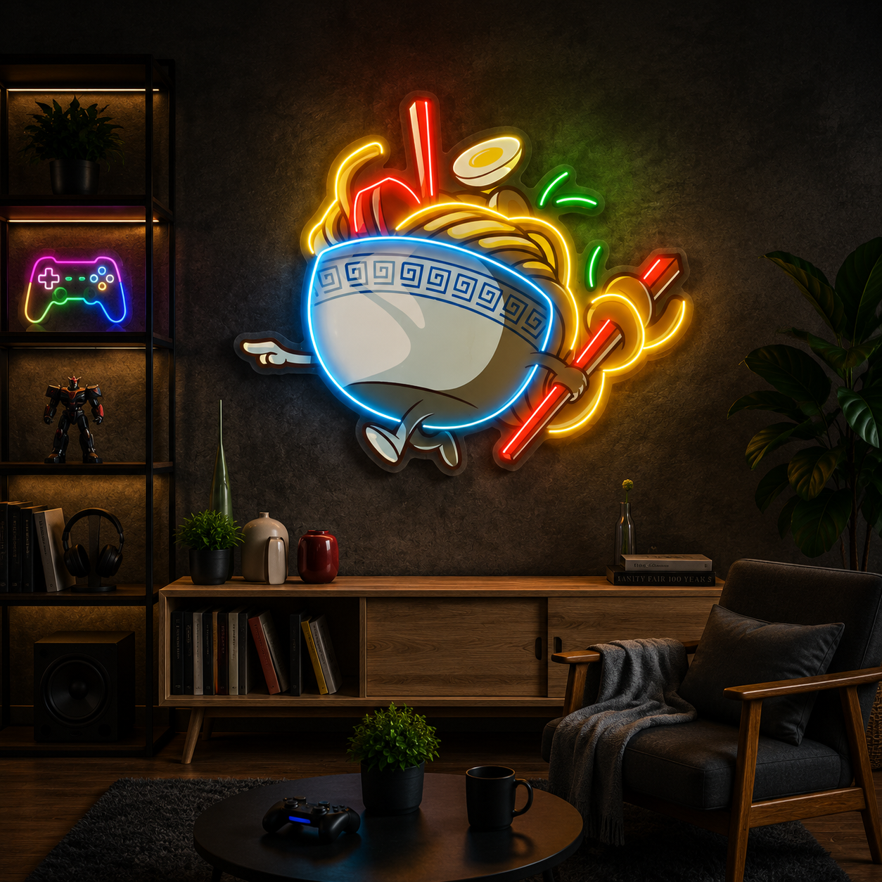 Cartoon Ramen Bowl Neon Wall Art