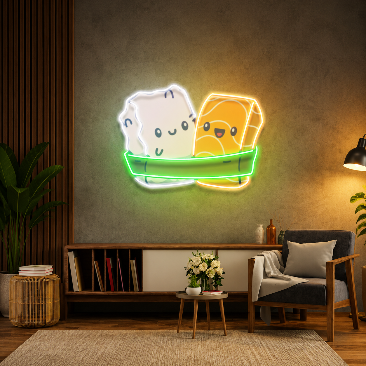 Cartoon Sushi Hug UV Print Neon Wall Art
