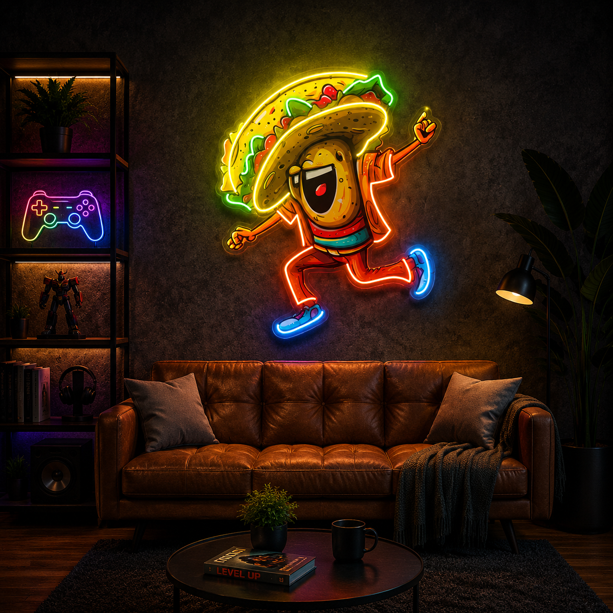 Cartoon Taco UV Print Neon Wall Art