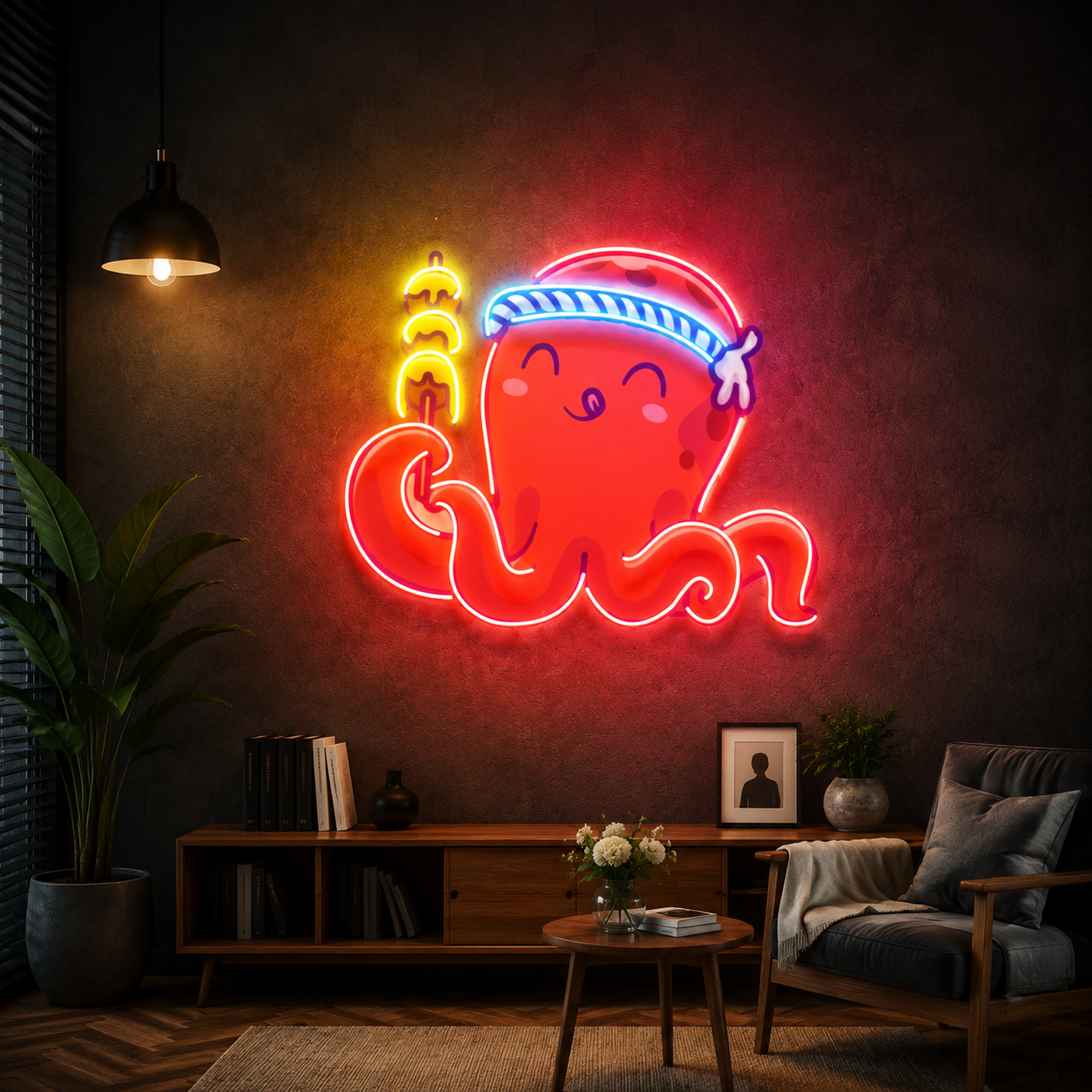 Cartoon Takoyaki Octopus UV Print Neon Wall Art