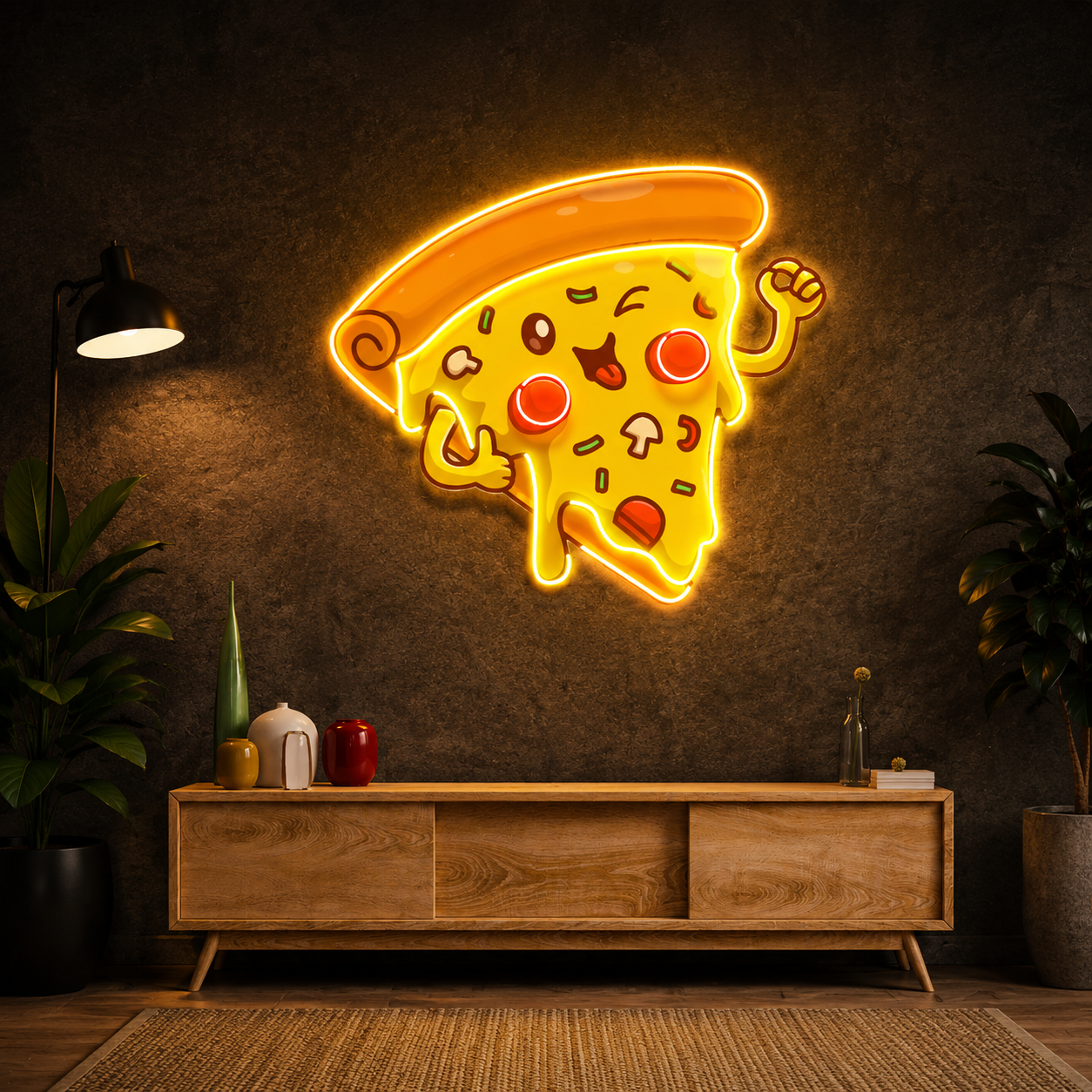 Cheer Pizza Slice Neon Wall Art