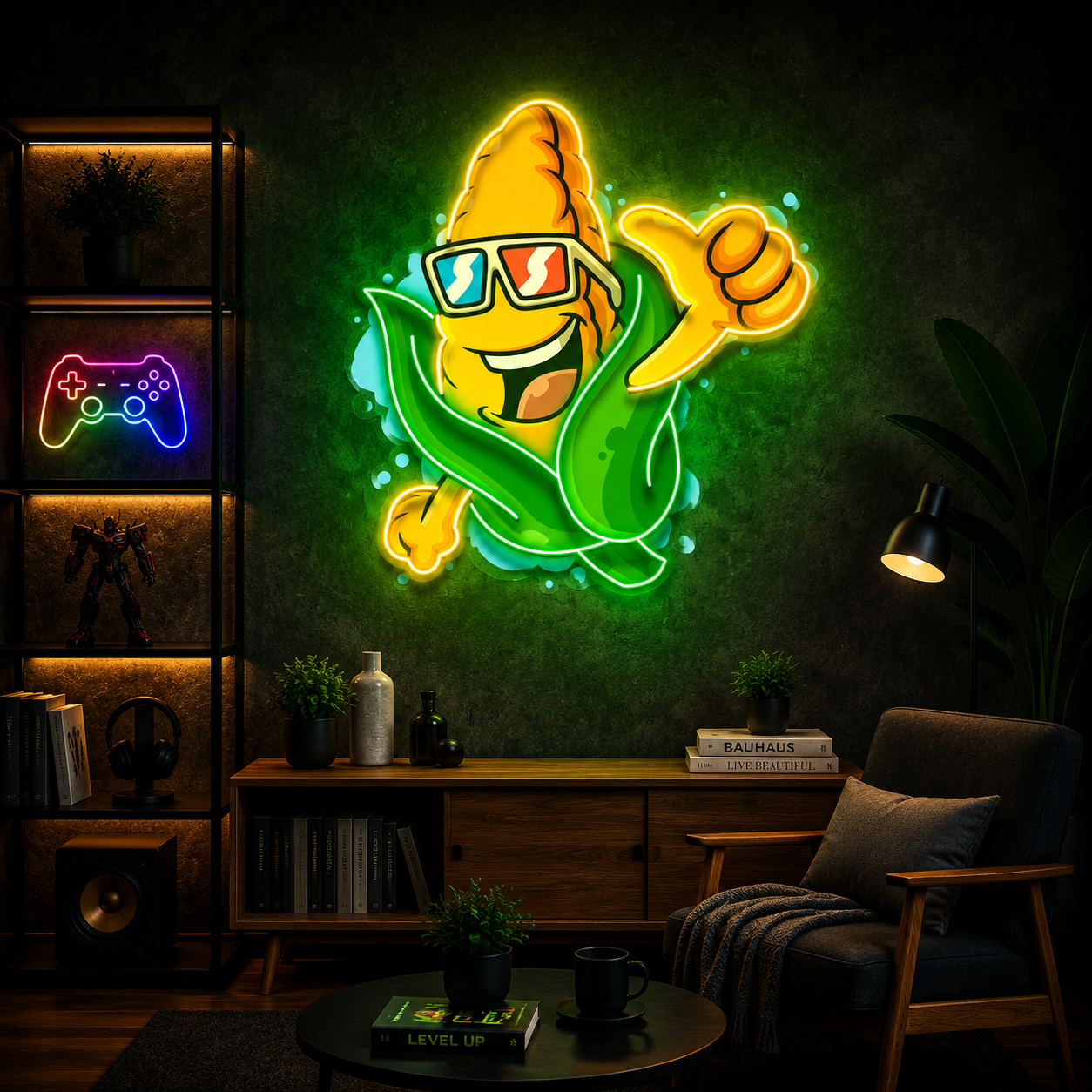 Cool Cartoon Corn UV Print Neon Wall Art