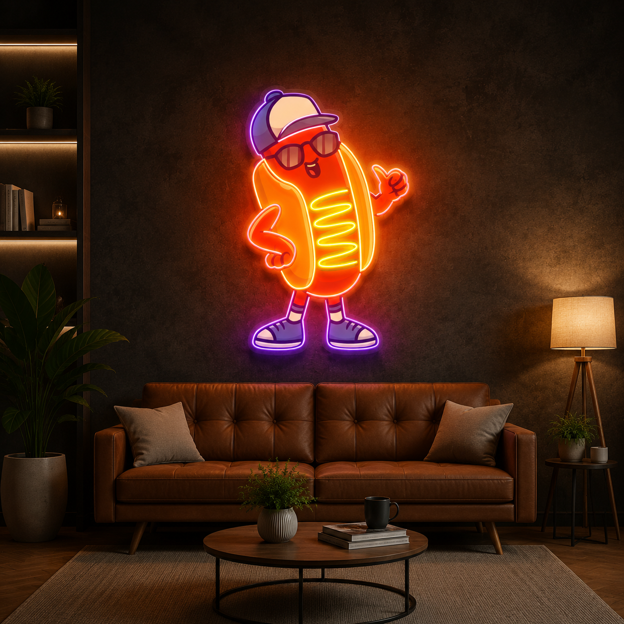 Cool Cartoon Hot Dog UV Print Neon Wall Art