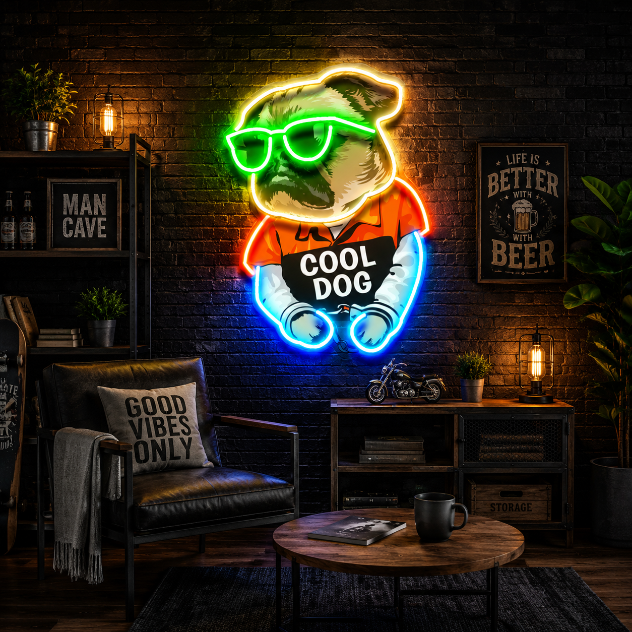 Cool Dog Pug With Sunglasses Neon Sign