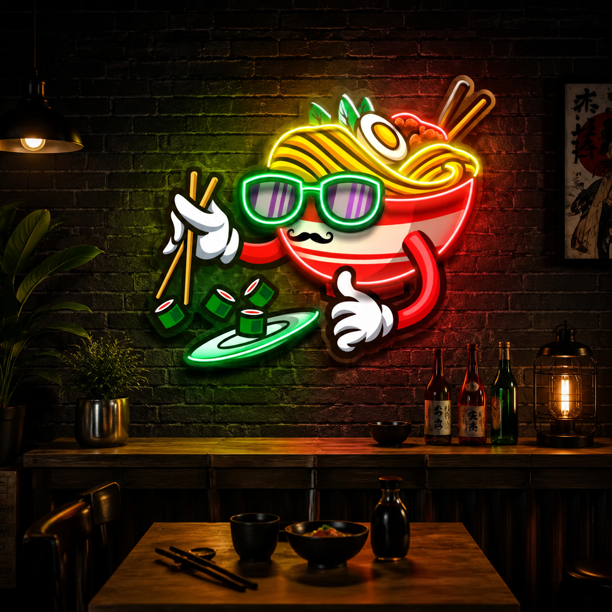 Cool Ramen Bowl Cartoon UV Print Neon Wall Art