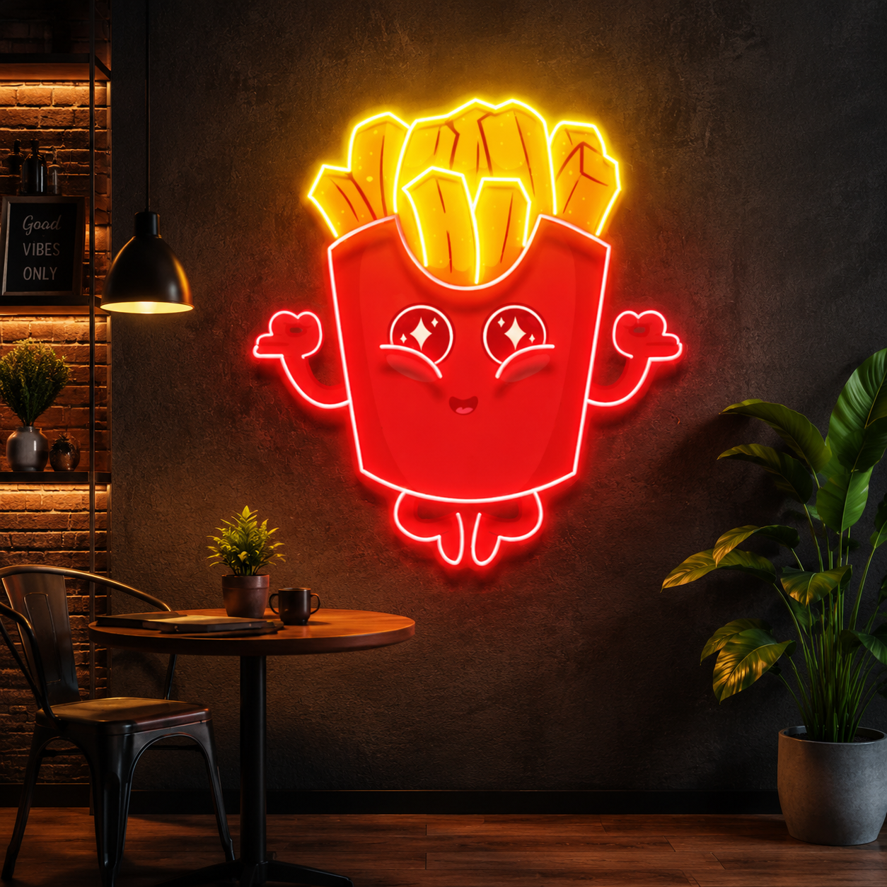 Cute Cartoon Fries UV Print Neon Wall Art