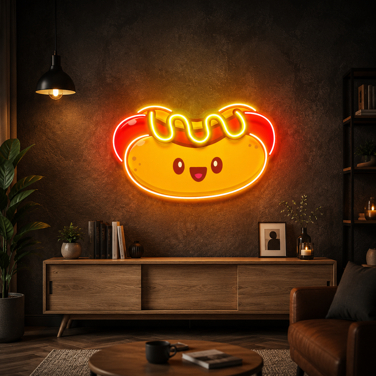 Cute Hot Dog UV Print Neon Wall Art