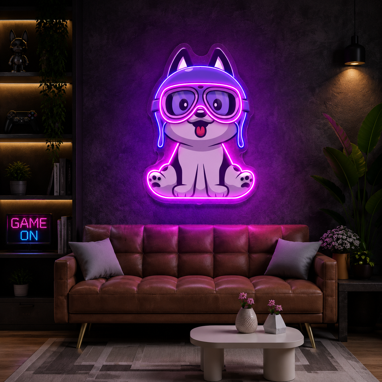 Cute Pilot Husky Neon Art