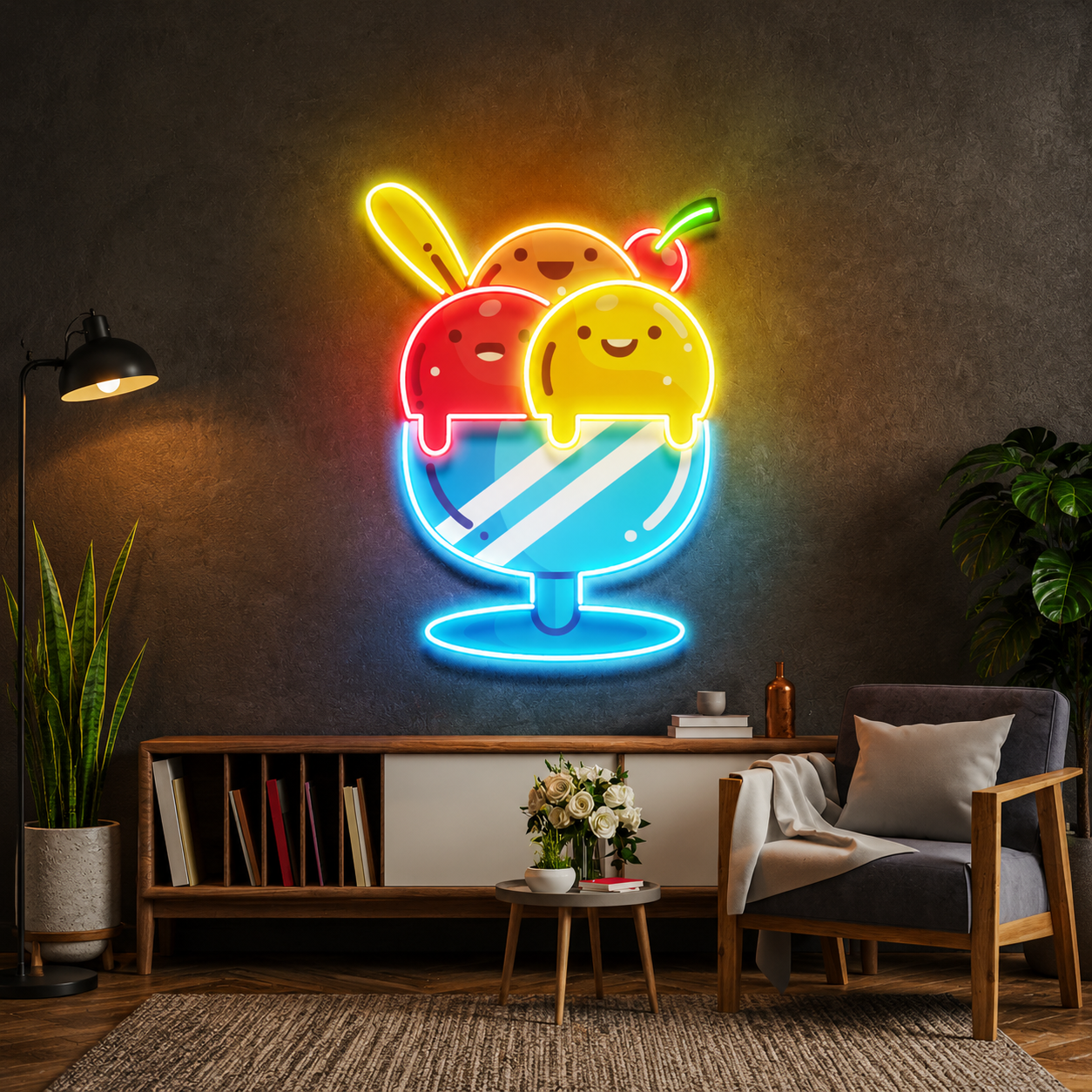 Cute Sundae Ice Cream UV Print Neon Wall Art