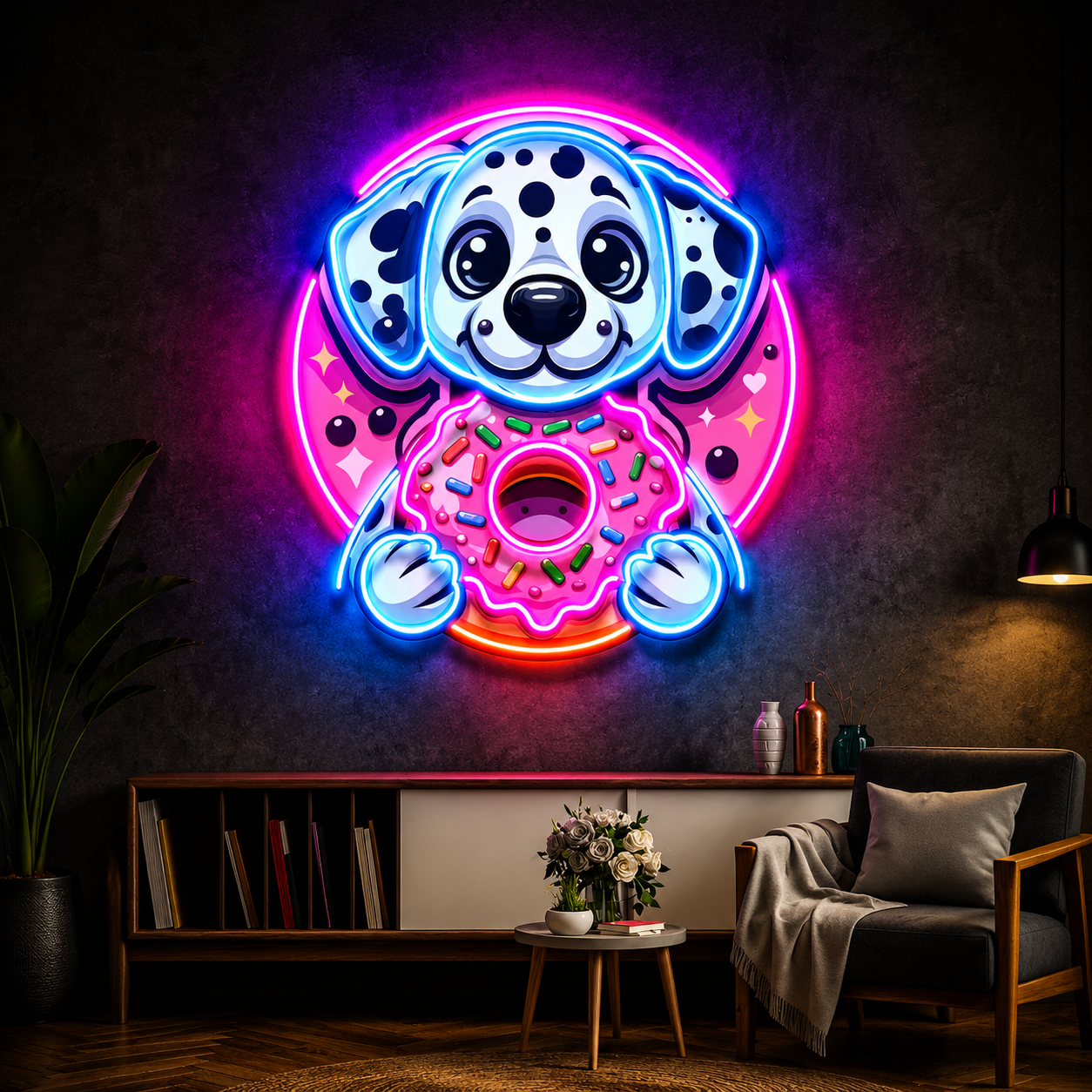 Dalmatian With Donut Neon Sign
