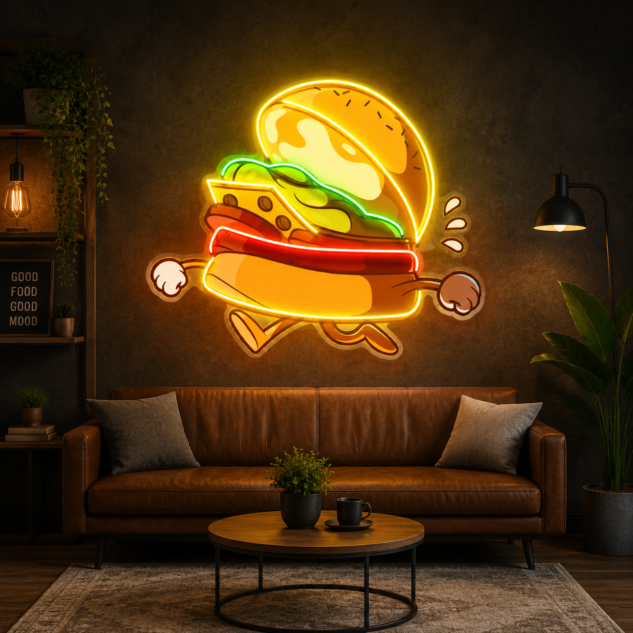 Dancing Pizza Character Neon Wall Art