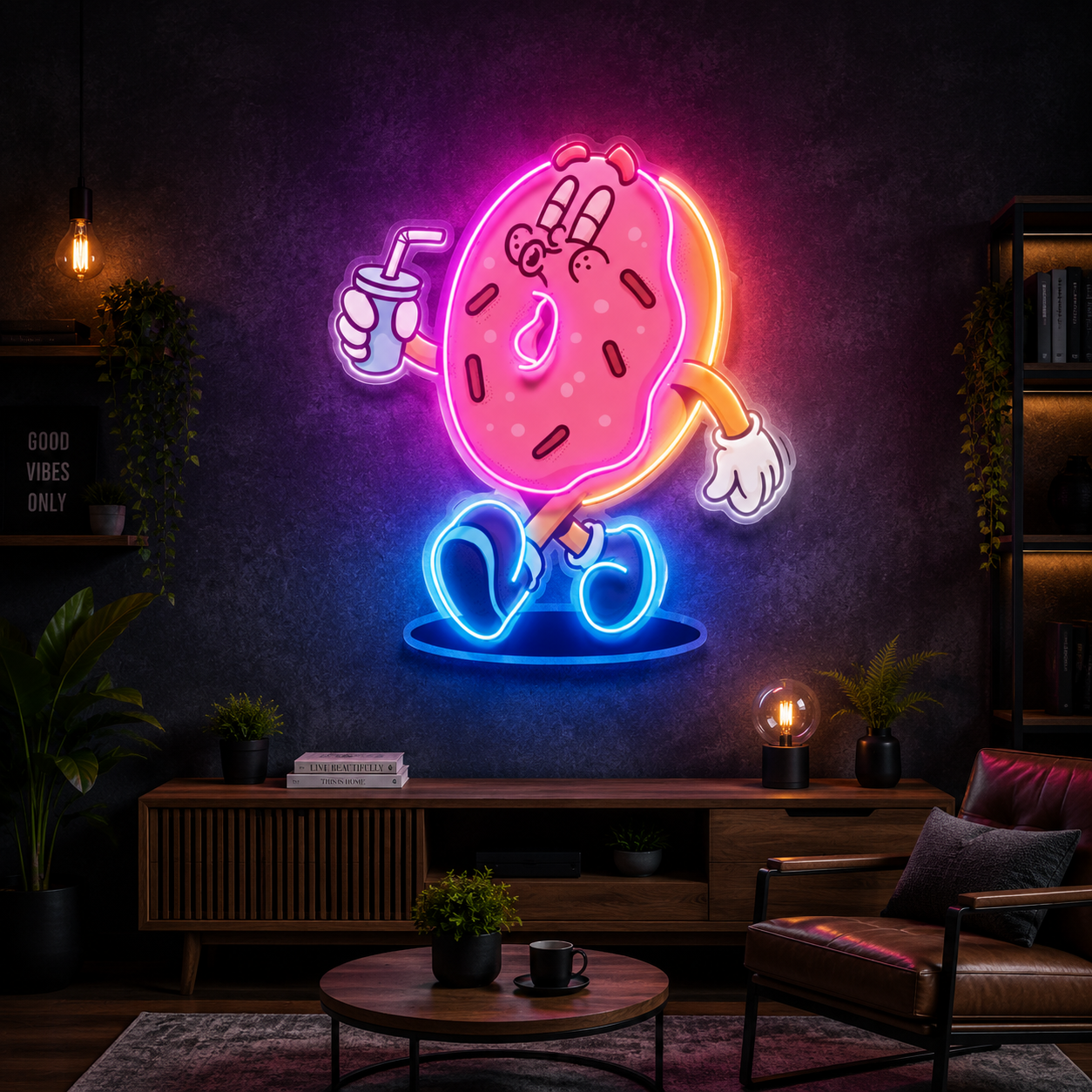 Dancing Pizza Character Neon Wall Art