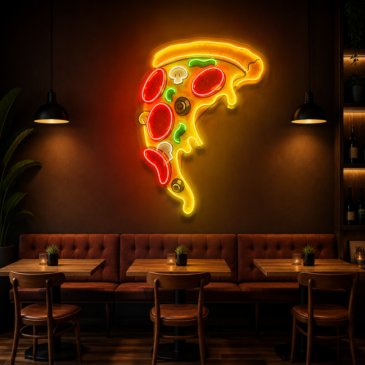 Dancing Pizza Character Neon Wall Art