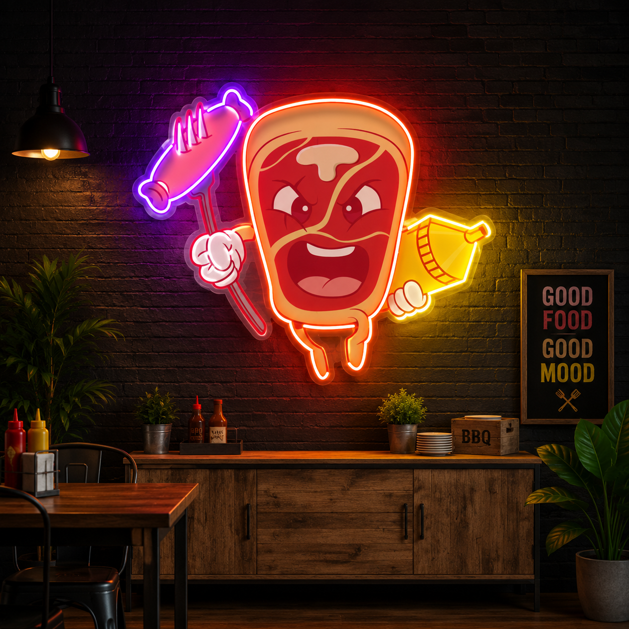 Dancing Pizza Character Neon Wall Art