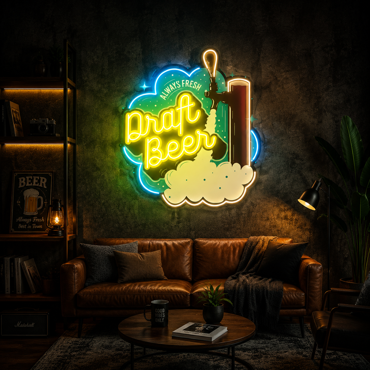 Draft Beer Always Fresh Neon Sign