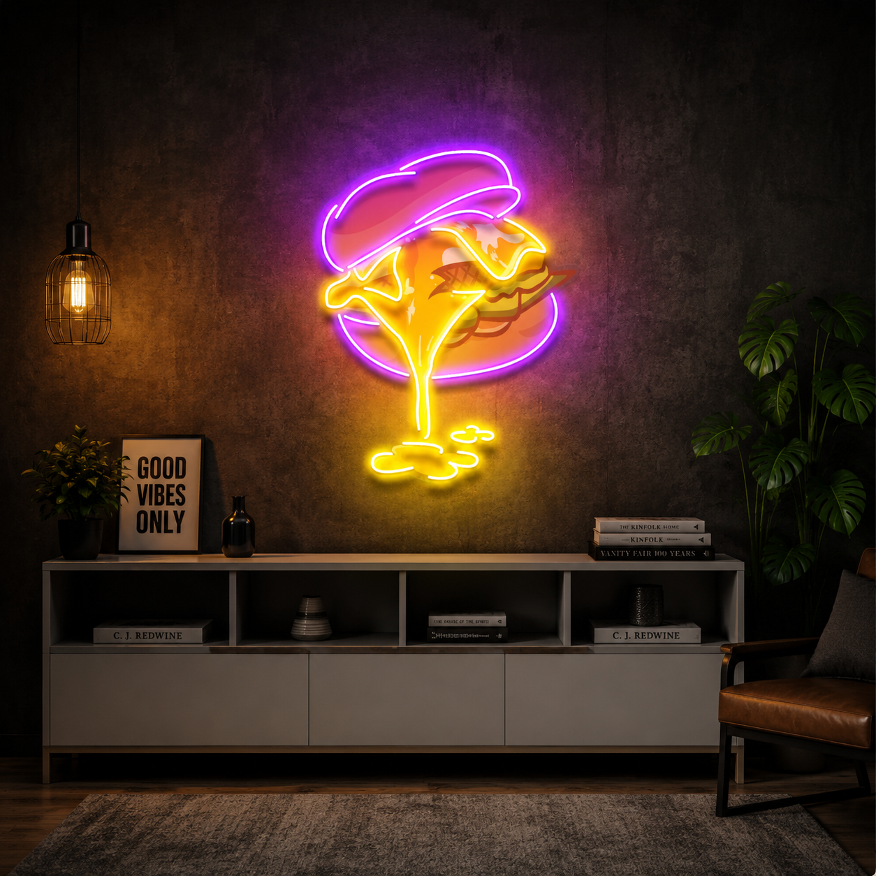 Dripping Burger UV Print Neon Wall Art