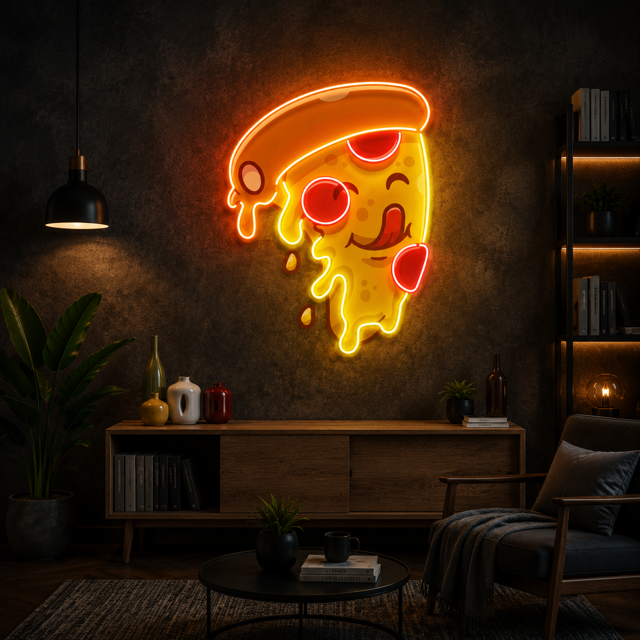 Drippy Pizza Slice Neon Wall Ar
