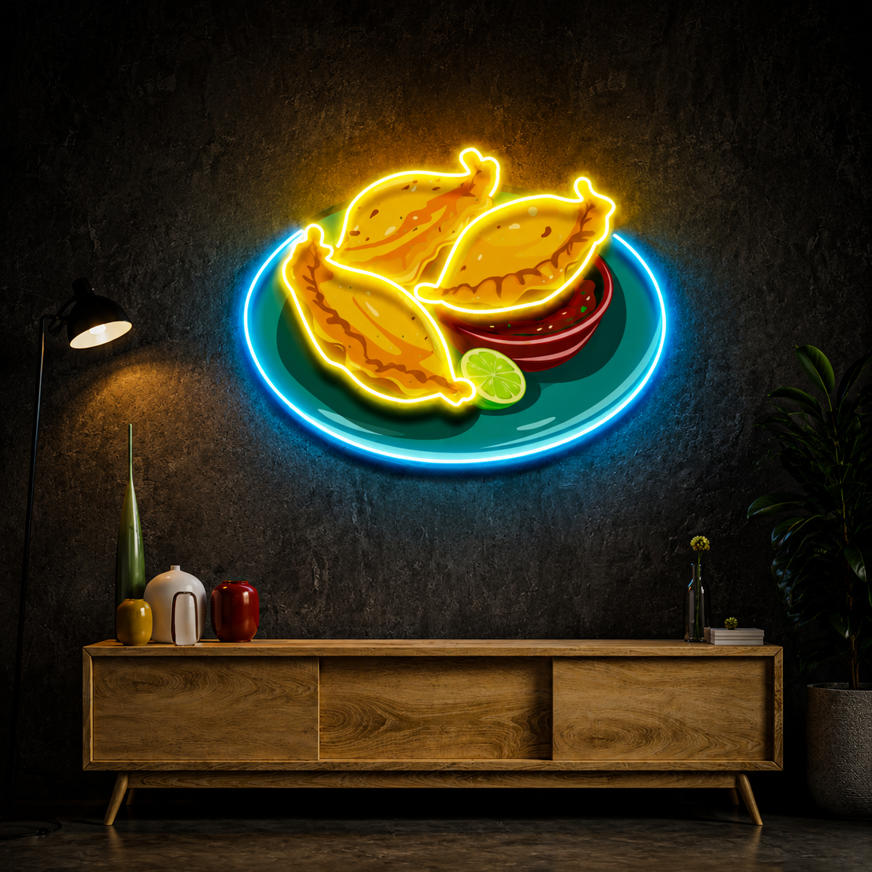 Empanadas Plate UV Print Neon Wall Art
