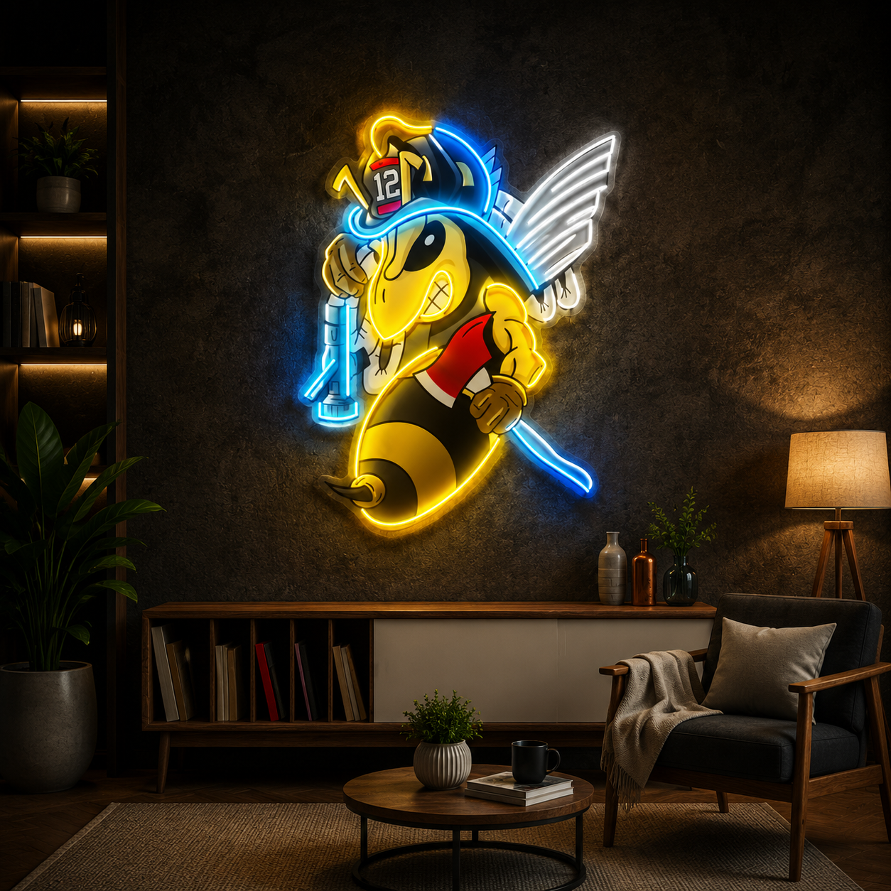 Firefighter Hornet Mascot Neon Sign