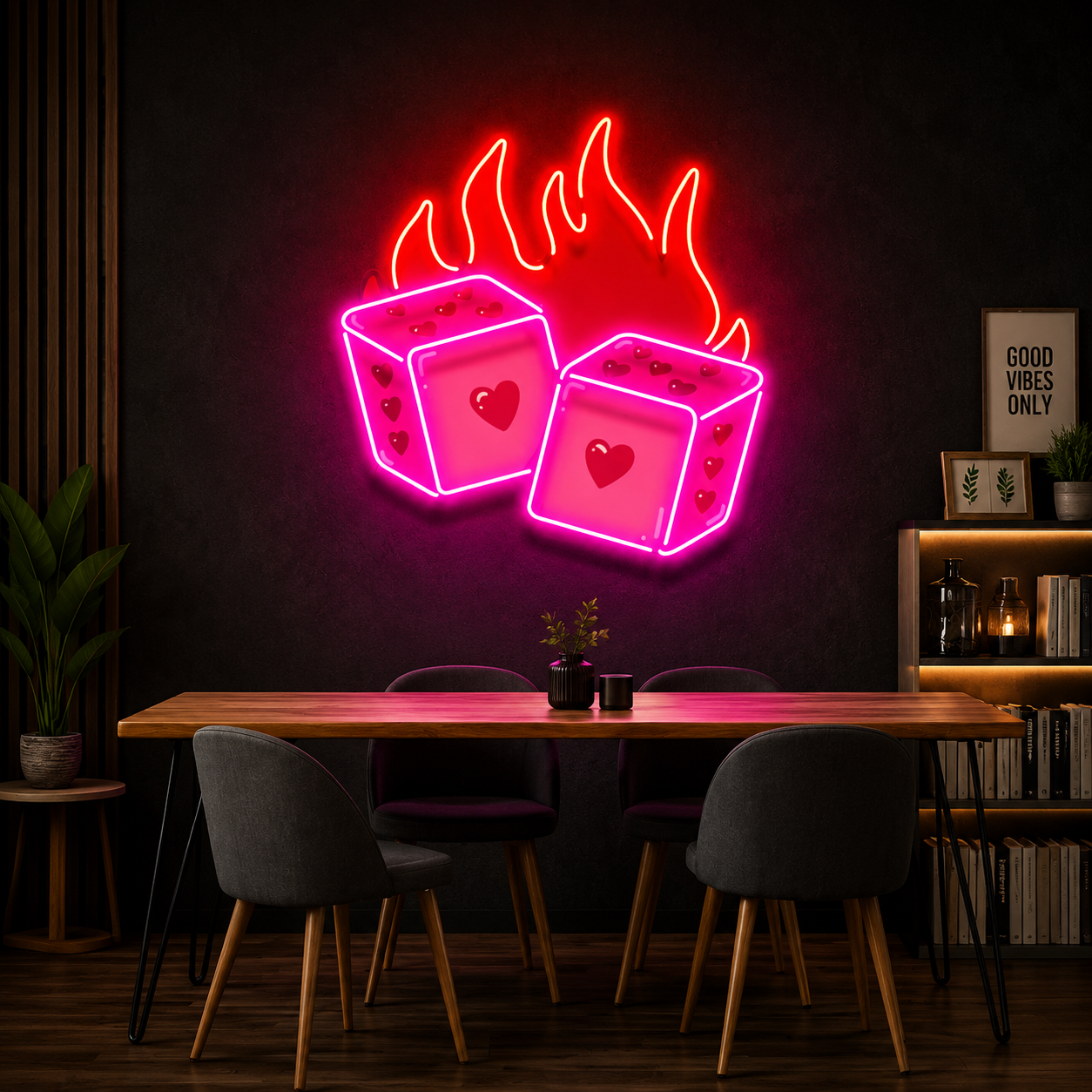 Flame Heart Dice Neon Sign
