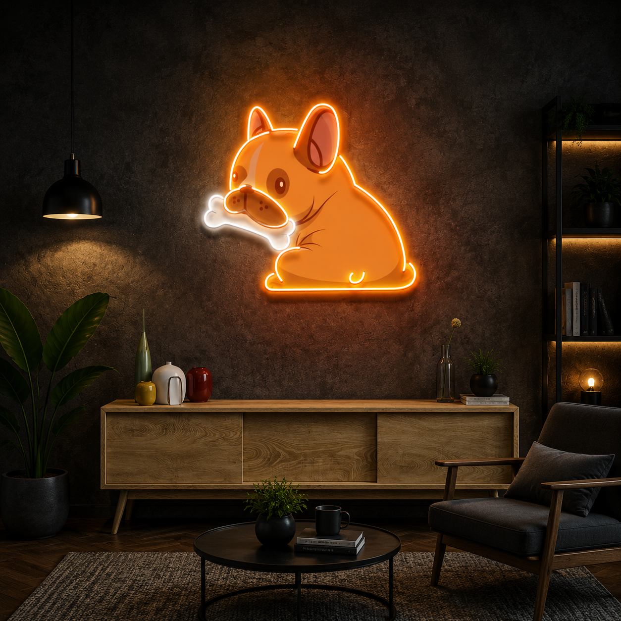 French Bulldog Chewing Bone Neon Sign
