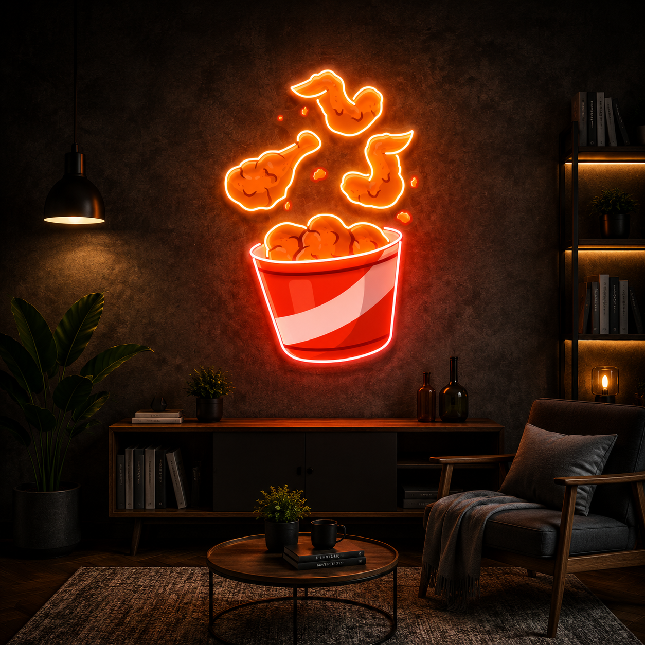 Fried Chicken Bucket UV Print Neon Wall Art
