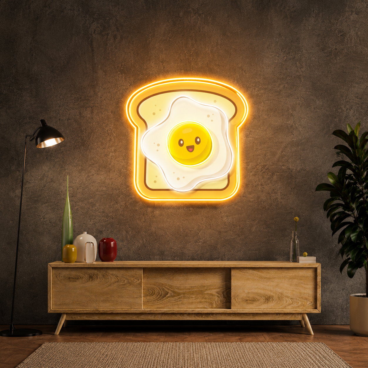 Fried Egg On Toast UV Print Neon Wall Art