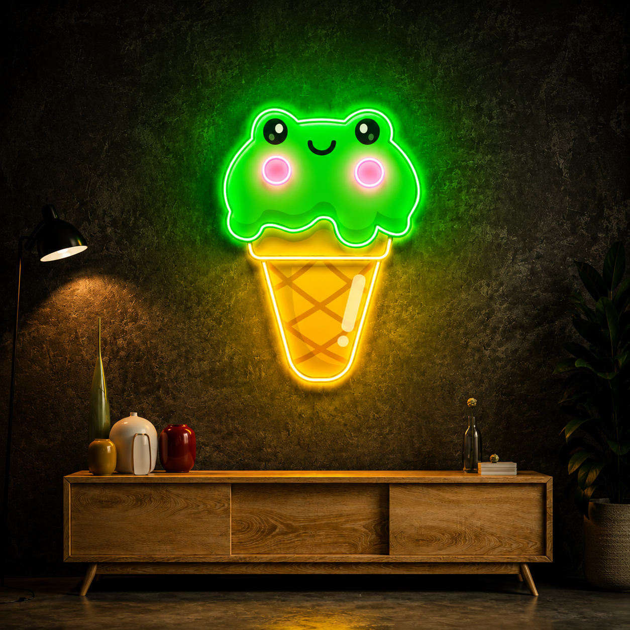 Frog Ice Cream Cone UV Print Neon Wall Art