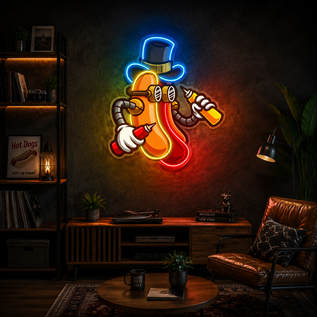 Gentleman Hot Dog Neon Wall Art