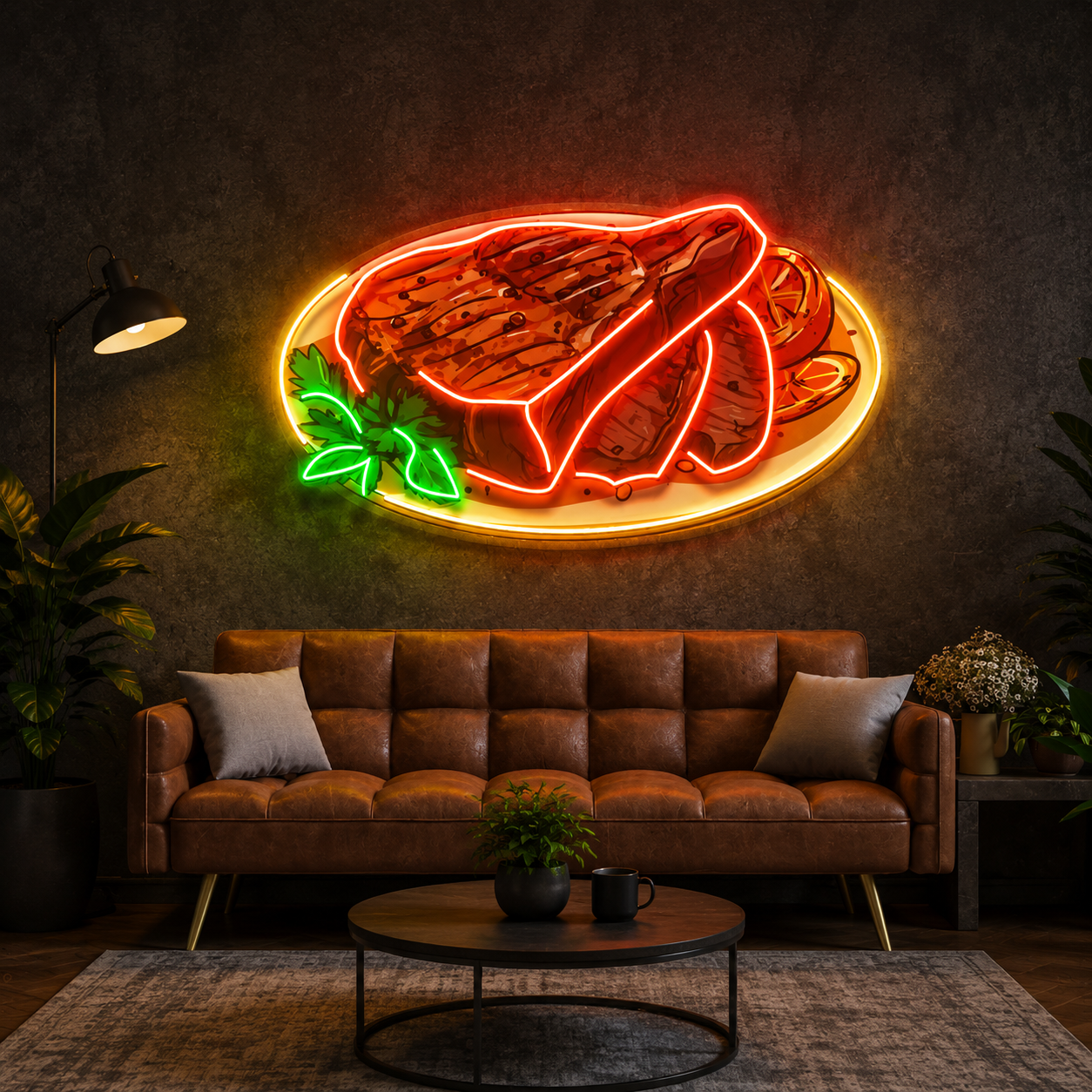 Grilled Steak UV Print Neon Wall Art