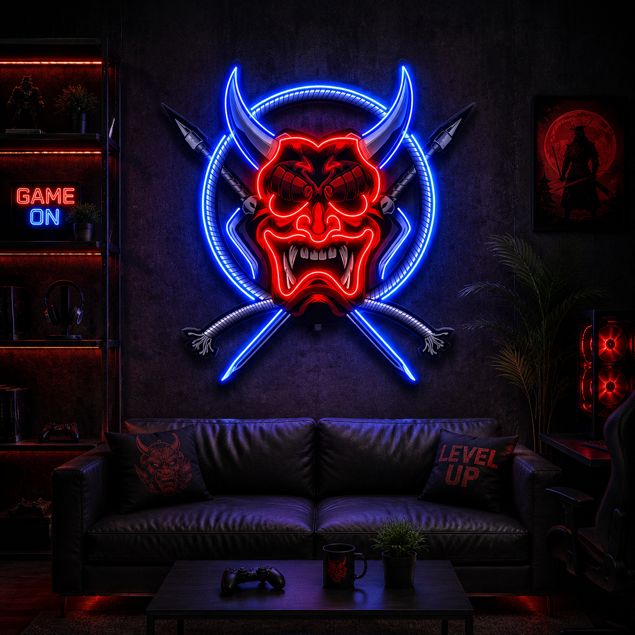 Hannya Mask With Swords Neon Sign