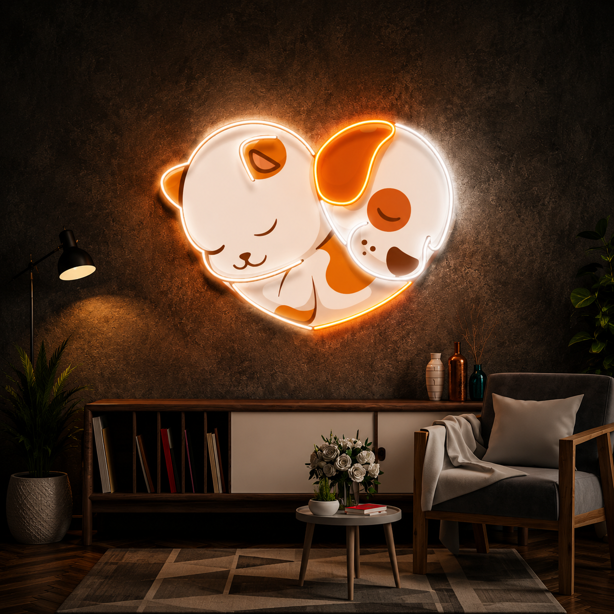 Heart Cat And Dog Neon Sign